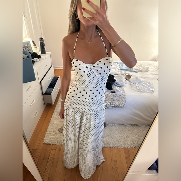 Princess Polly Dresses & Skirts - Princess Polly Marguerite Halter Maxi Dress White Polka